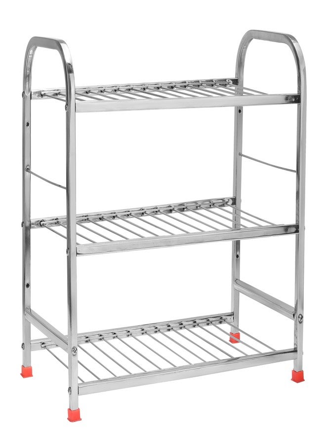 TechSrmaji 3-Tier Stainless Steel Foldable Storage Rack Bartan Stand with Pipe Frame | Heavy Duty, Rustproof & Space-Saving Organizer for Kitchen, Home & Office | Easy Assembly (Silver) - Image 5